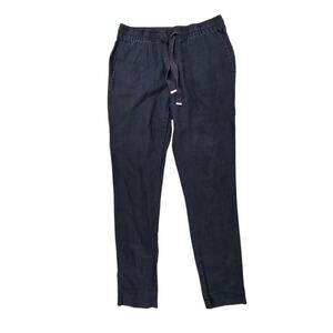 Venroy Linen Pants Women Size Small Lounge Black Casual Drawstring Tapered Leg